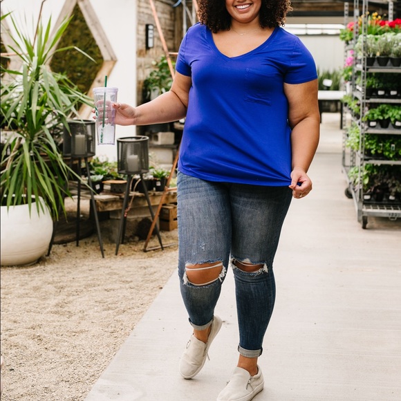 Mono B Everyday V-Neck Tee in Royal Blue - Picture 6 of 8